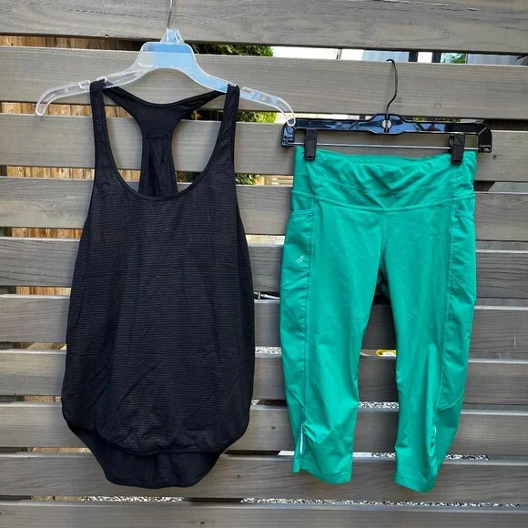 Lululemon Black 105F Tank Top Size 4 & Athleta Kelly Green Crop Leggings XS - Picture 1 of 5